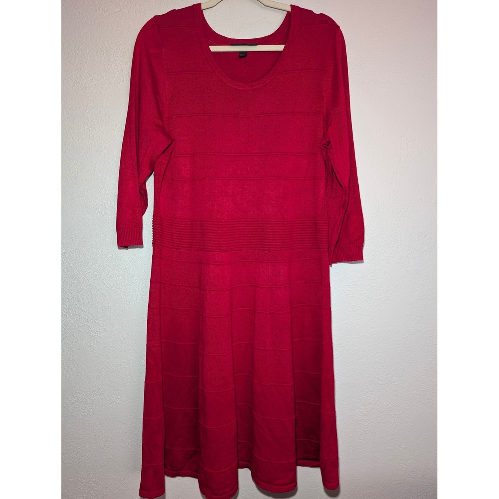 Lane Bryant‎ Sweater Dress Women 18/20 Red Excellent Fit & Flare Textured Midi